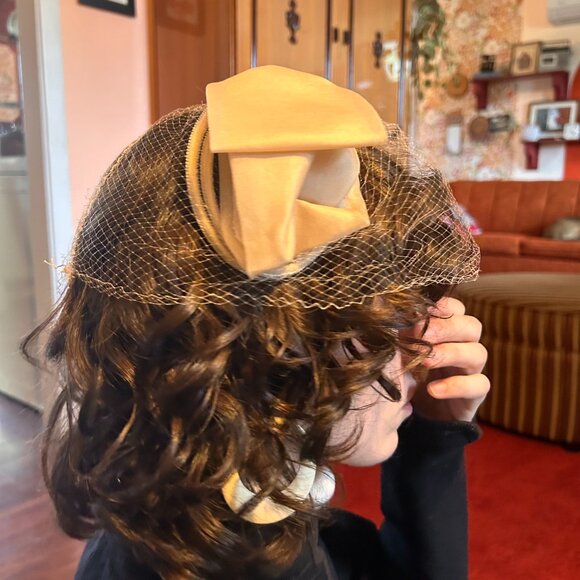 1950s birdcage beige cream lace front bow fascinator swing dance hat! - Picture 5 of 13